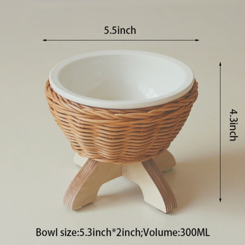 Handmade Rattan Cat And Dog Ceramic Bowl